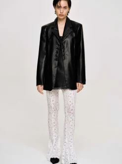 Clothing-Source Unknown Faux Leather Button Jacket, Black