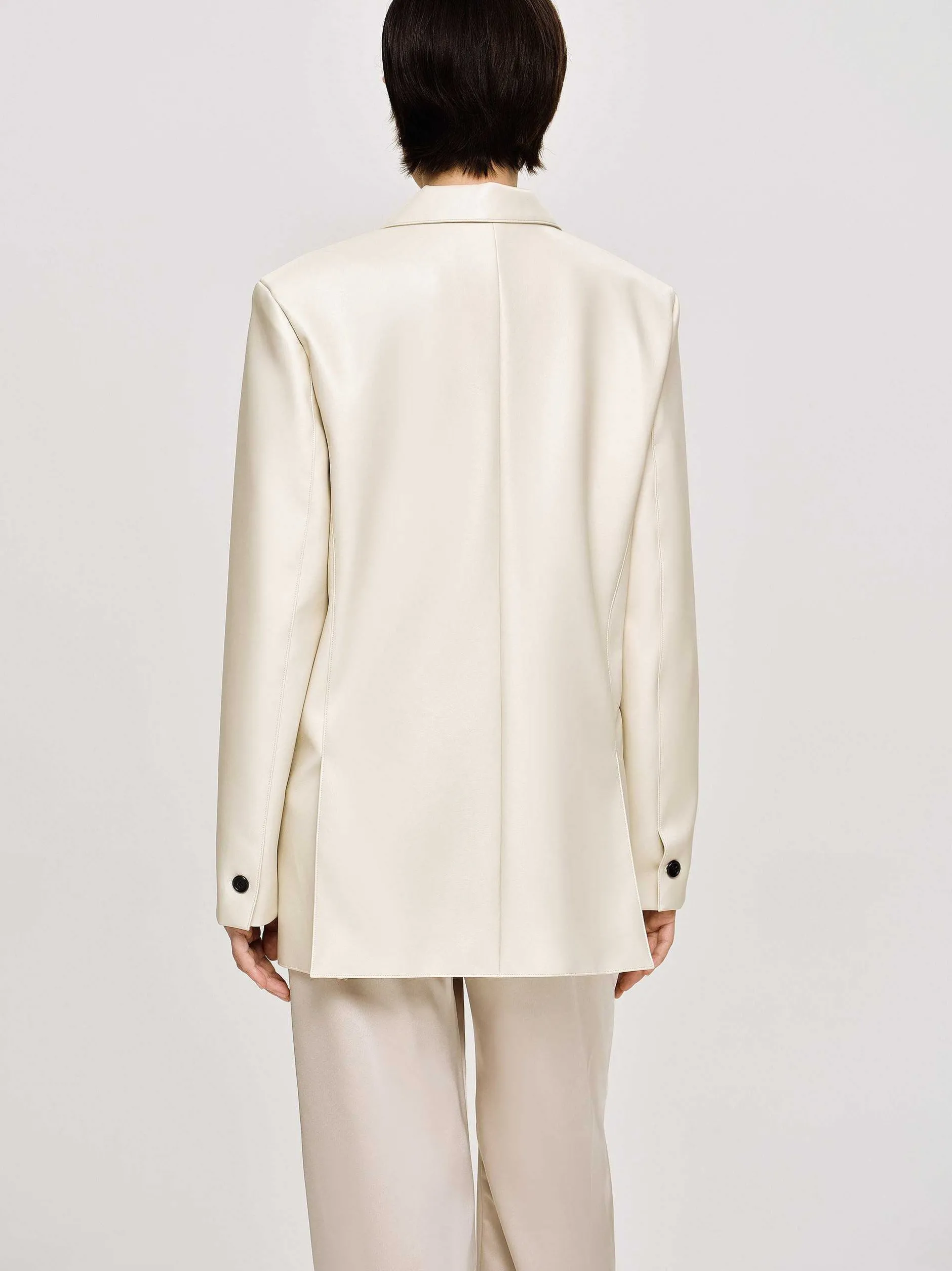 Clothing-Source Unknown Faux Leather Button Jacket, Warm Beige
