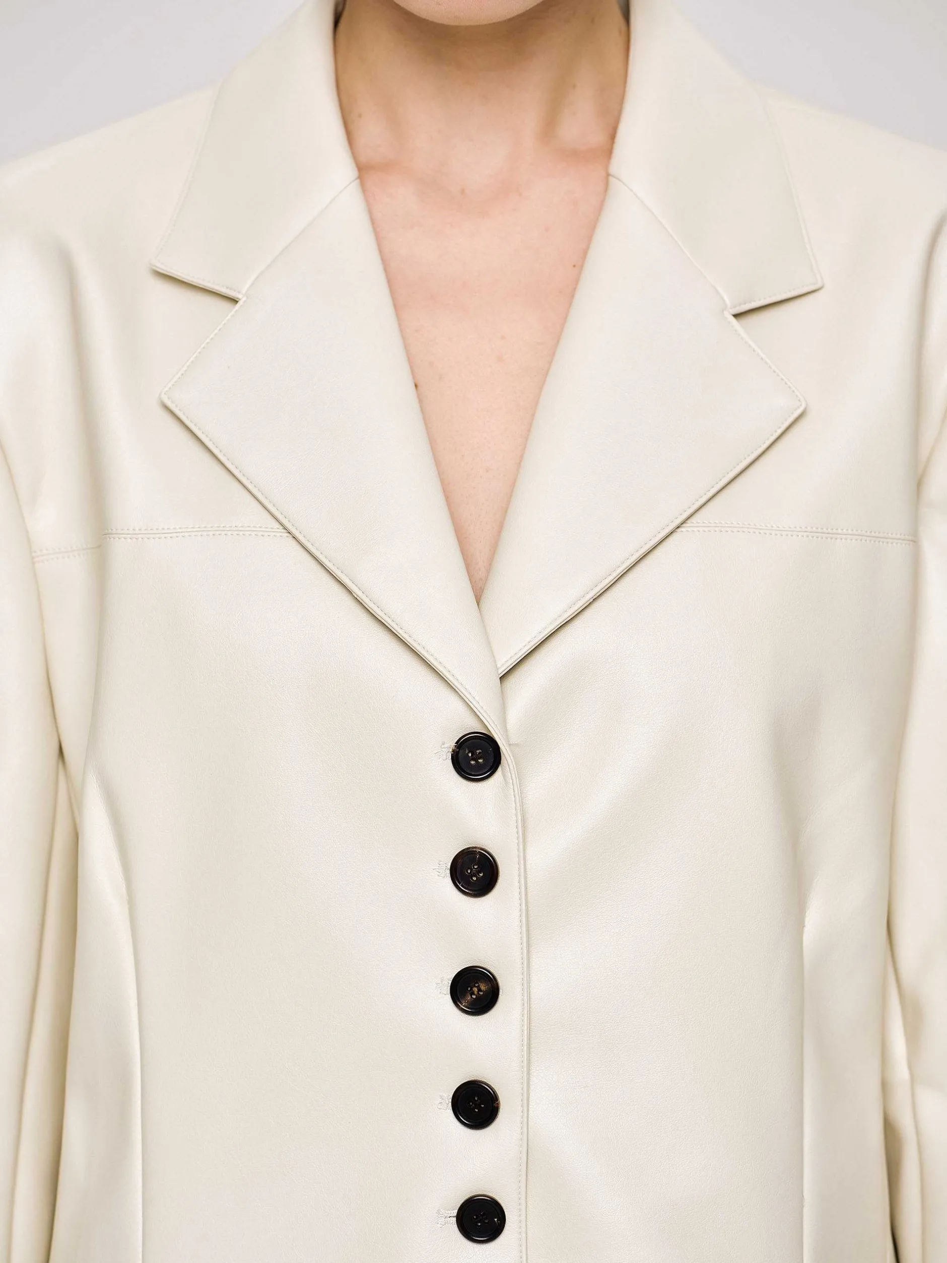Clothing-Source Unknown Faux Leather Button Jacket, Warm Beige