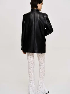 Outerwear-Source Unknown Faux Leather Button Jacket, Black