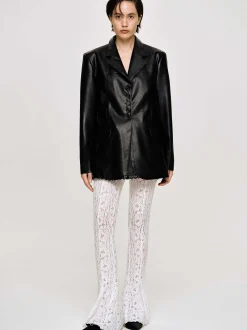 Outerwear-Source Unknown Faux Leather Button Jacket, Black