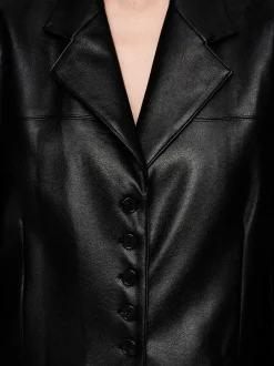 Outerwear-Source Unknown Faux Leather Button Jacket, Black