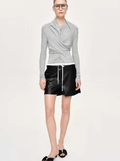 Clothing-Source Unknown Faux Leather Layered Shorts, Black