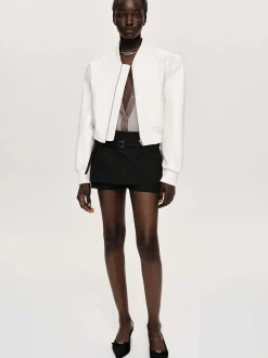 Clothing-Source Unknown Faux-Leather Bomber Jacket, White