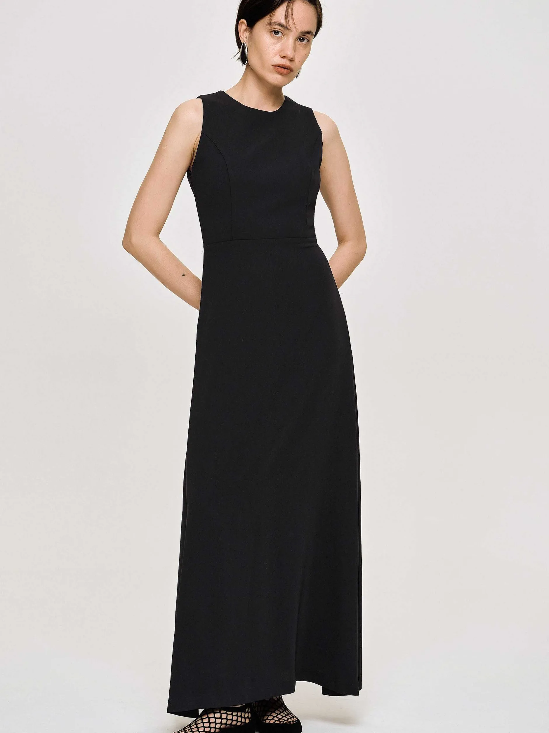 Clothing-Source Unknown Fitted Maxi Dress, Black