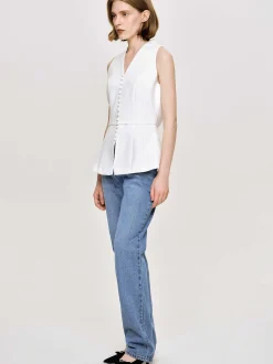 Clothing-Source Unknown Flared Button Vest, White