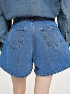 Clothing-Source Unknown Flared Denim Shorts, Medium Blue