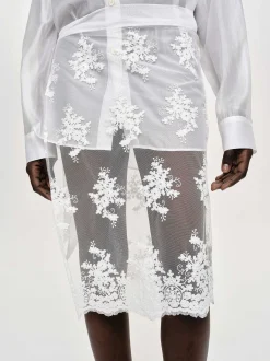 Bottoms-Source Unknown Flora-Applique Wrap Skirt, White