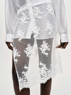 Bottoms-Source Unknown Flora-Applique Wrap Skirt, White