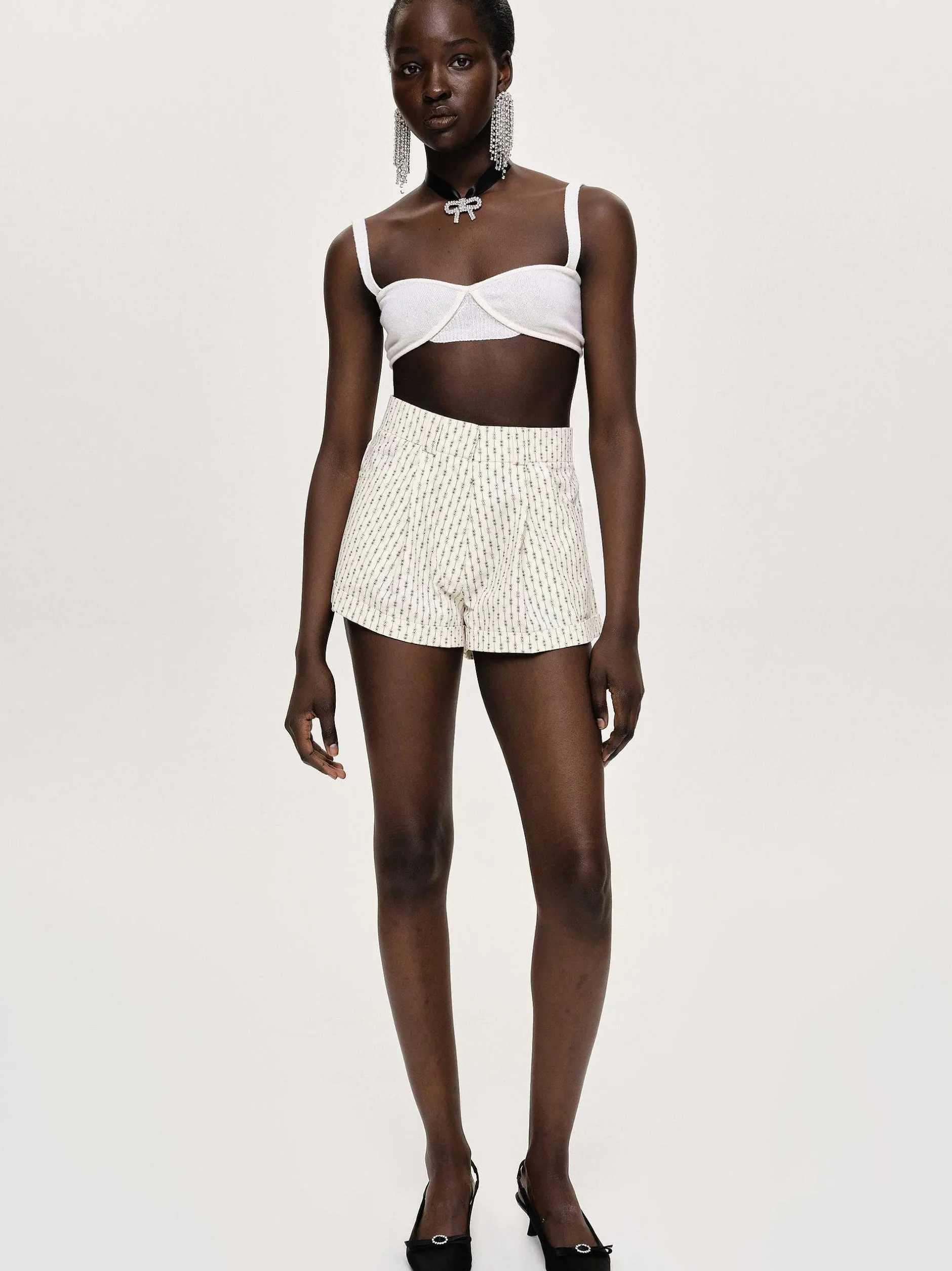 Clothing-Source Unknown Floral Micro Shorts, Ivory