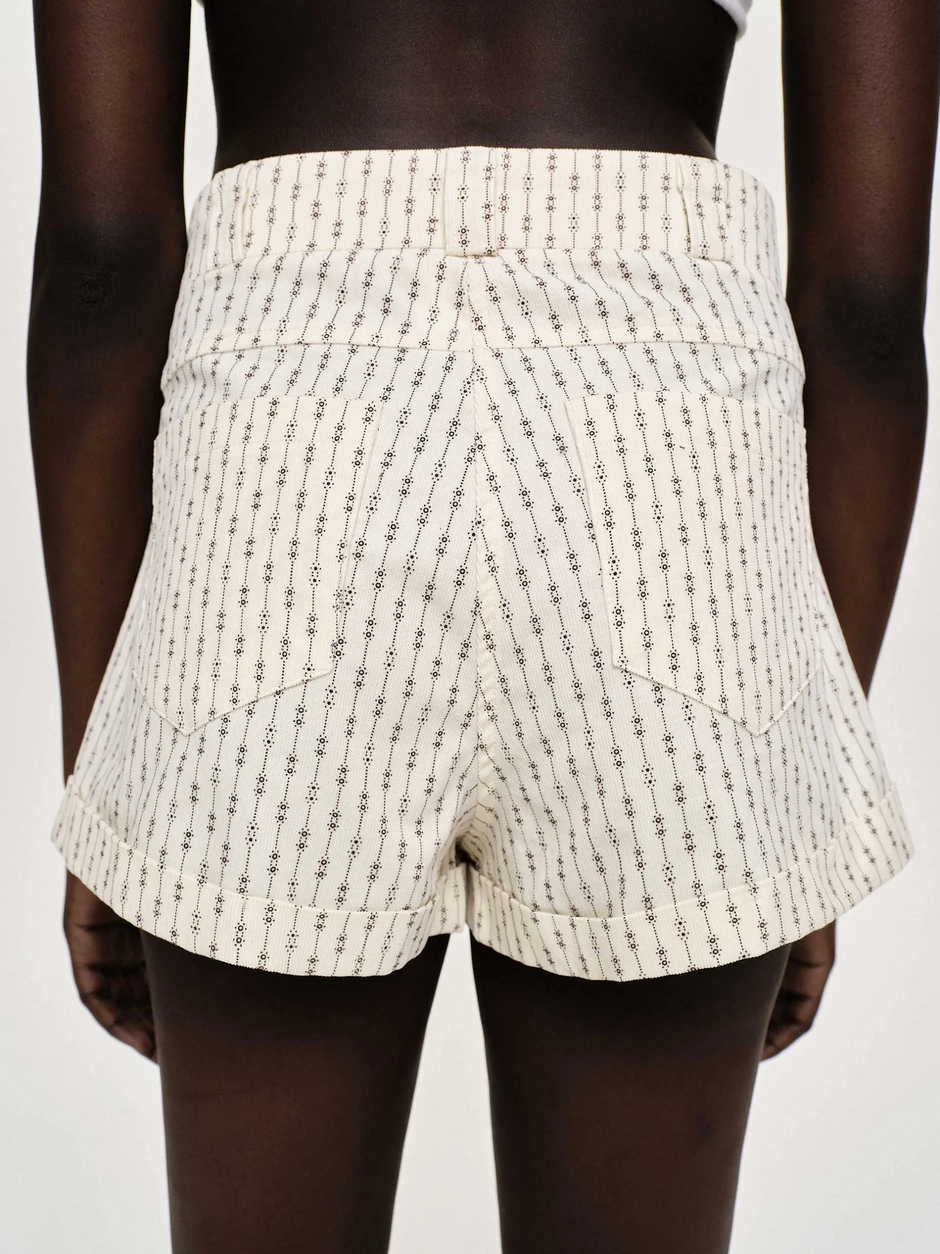 Clothing-Source Unknown Floral Micro Shorts, Ivory