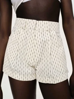 Clothing-Source Unknown Floral Micro Shorts, Ivory
