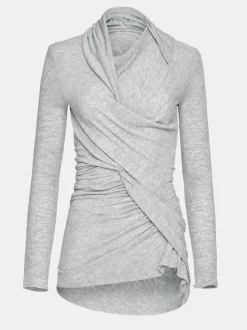Clothing-Source Unknown Folgore Asymmetric Drape Top, Grey