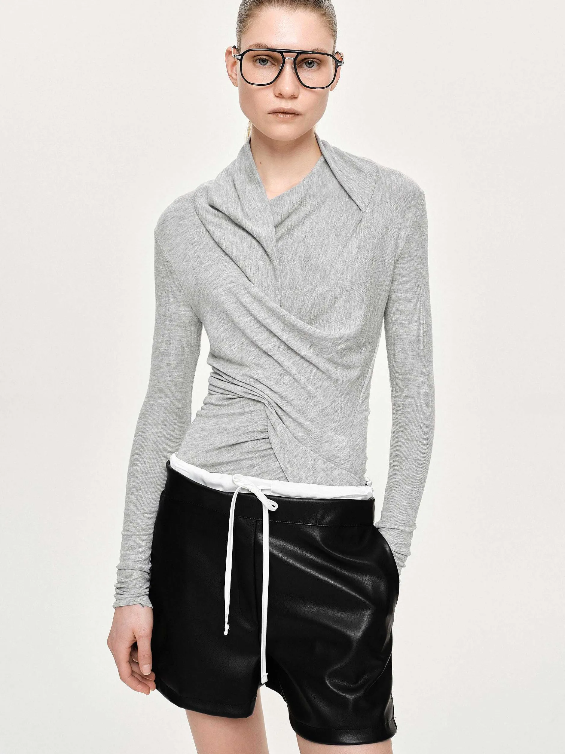 Clothing-Source Unknown Folgore Asymmetric Drape Top, Grey