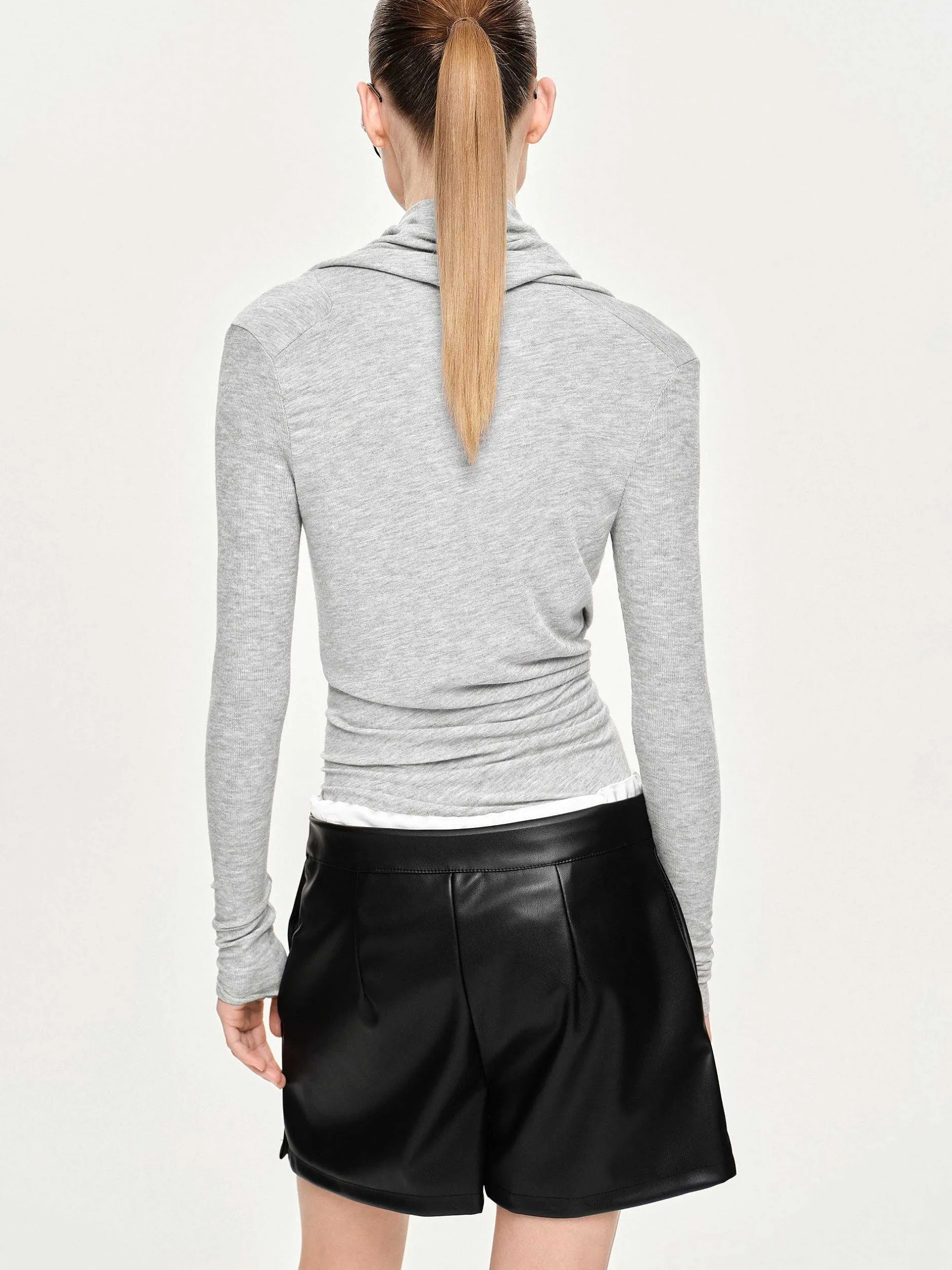 Clothing-Source Unknown Folgore Asymmetric Drape Top, Grey
