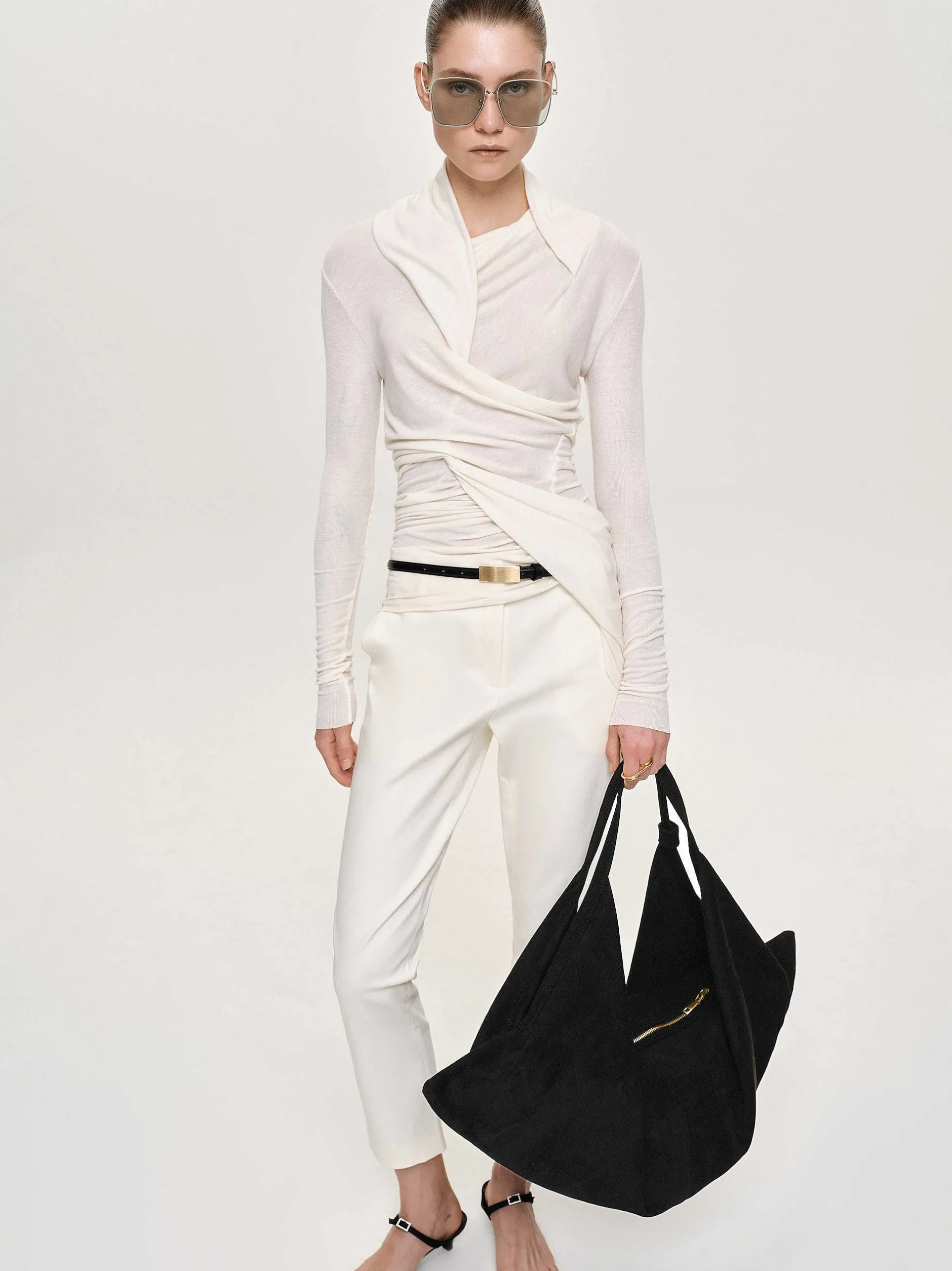 Clothing-Source Unknown Folgore Asymmetric Drape Top, Ivory