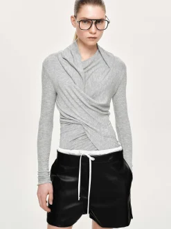 Tops-Source Unknown Folgore Asymmetric Drape Top, Grey