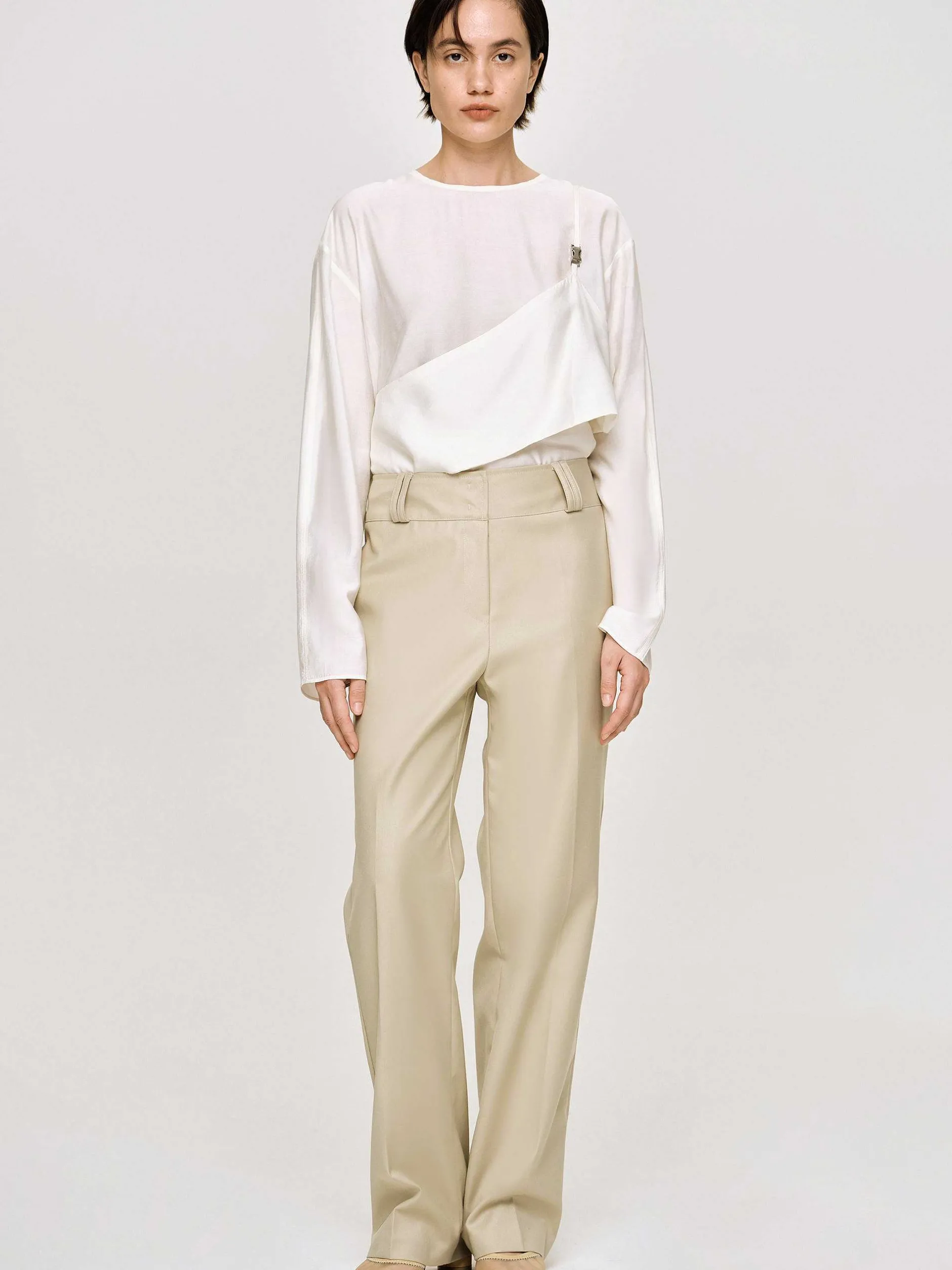 Clothing-Source Unknown Gabardine Straight-Leg Trousers, Beige