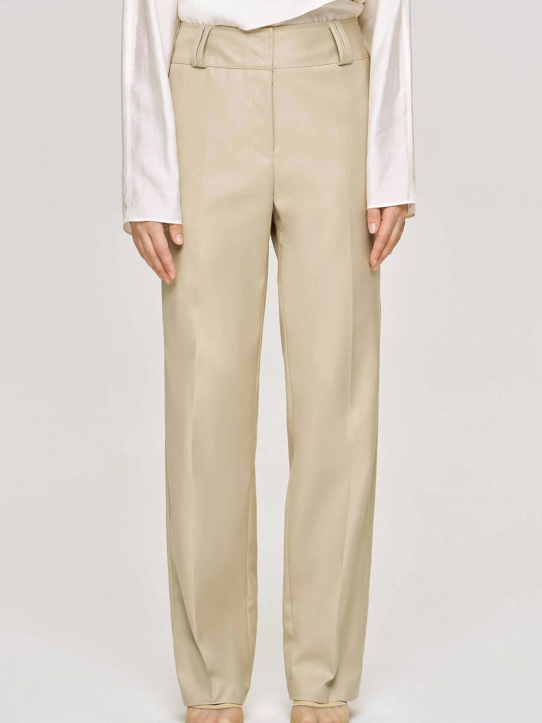 Bottoms-Source Unknown Gabardine Straight-Leg Trousers, Beige
