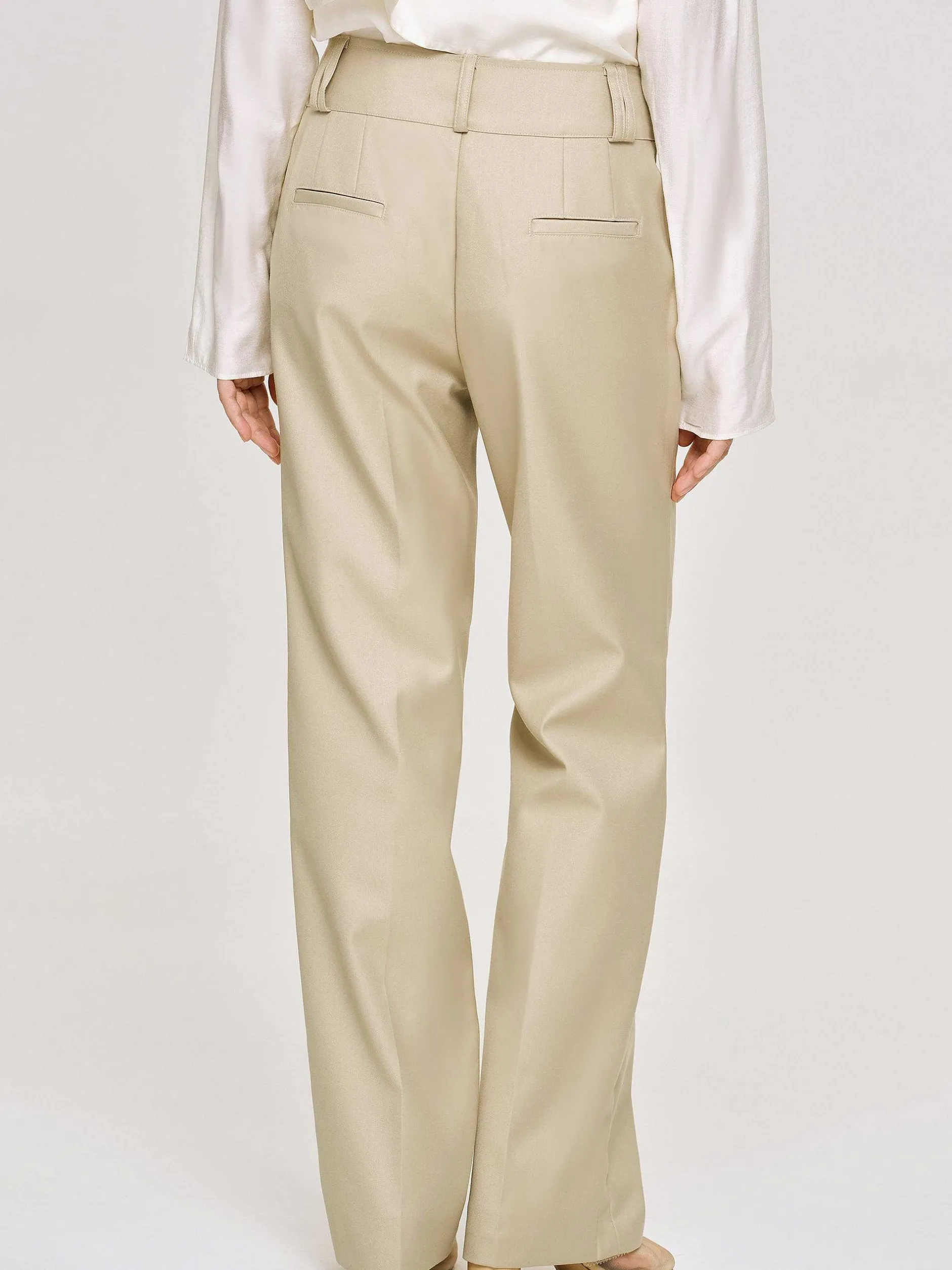 Bottoms-Source Unknown Gabardine Straight-Leg Trousers, Beige