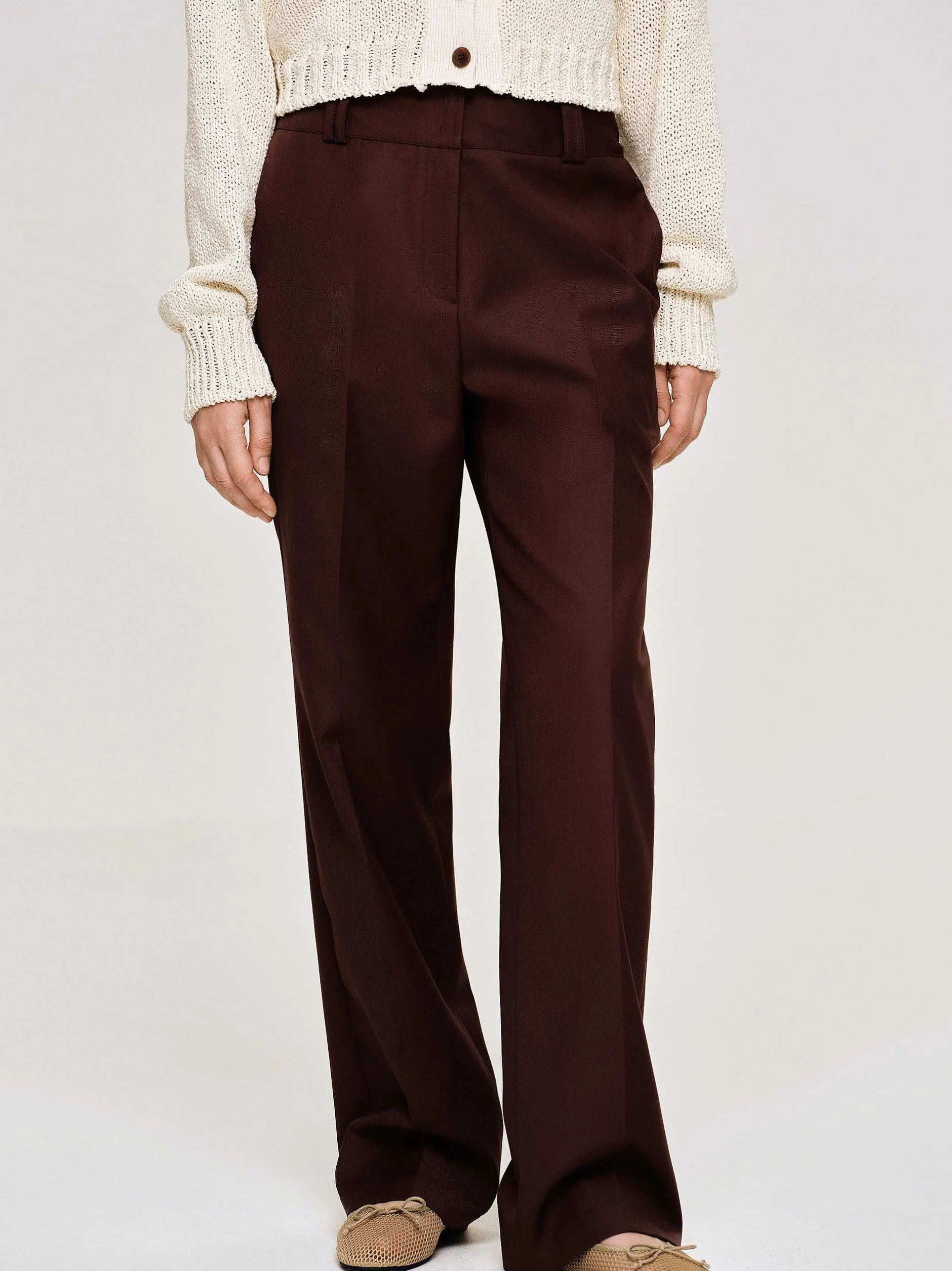 Bottoms-Source Unknown Gabardine Suit Trousers, Merlot Brown