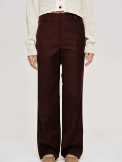 Bottoms-Source Unknown Gabardine Suit Trousers, Merlot Brown