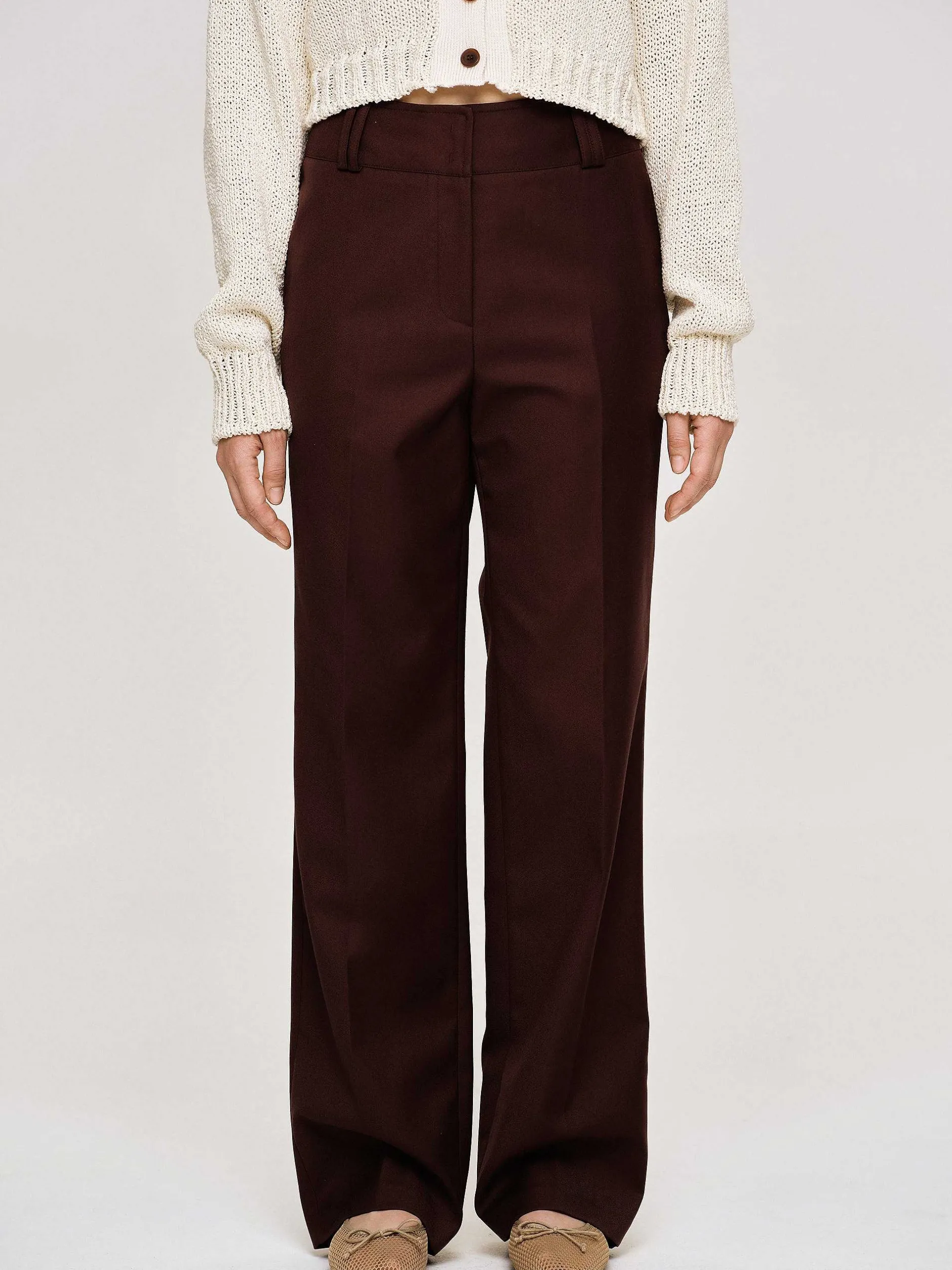 Bottoms-Source Unknown Gabardine Suit Trousers, Merlot Brown