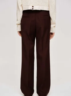 Bottoms-Source Unknown Gabardine Suit Trousers, Merlot Brown