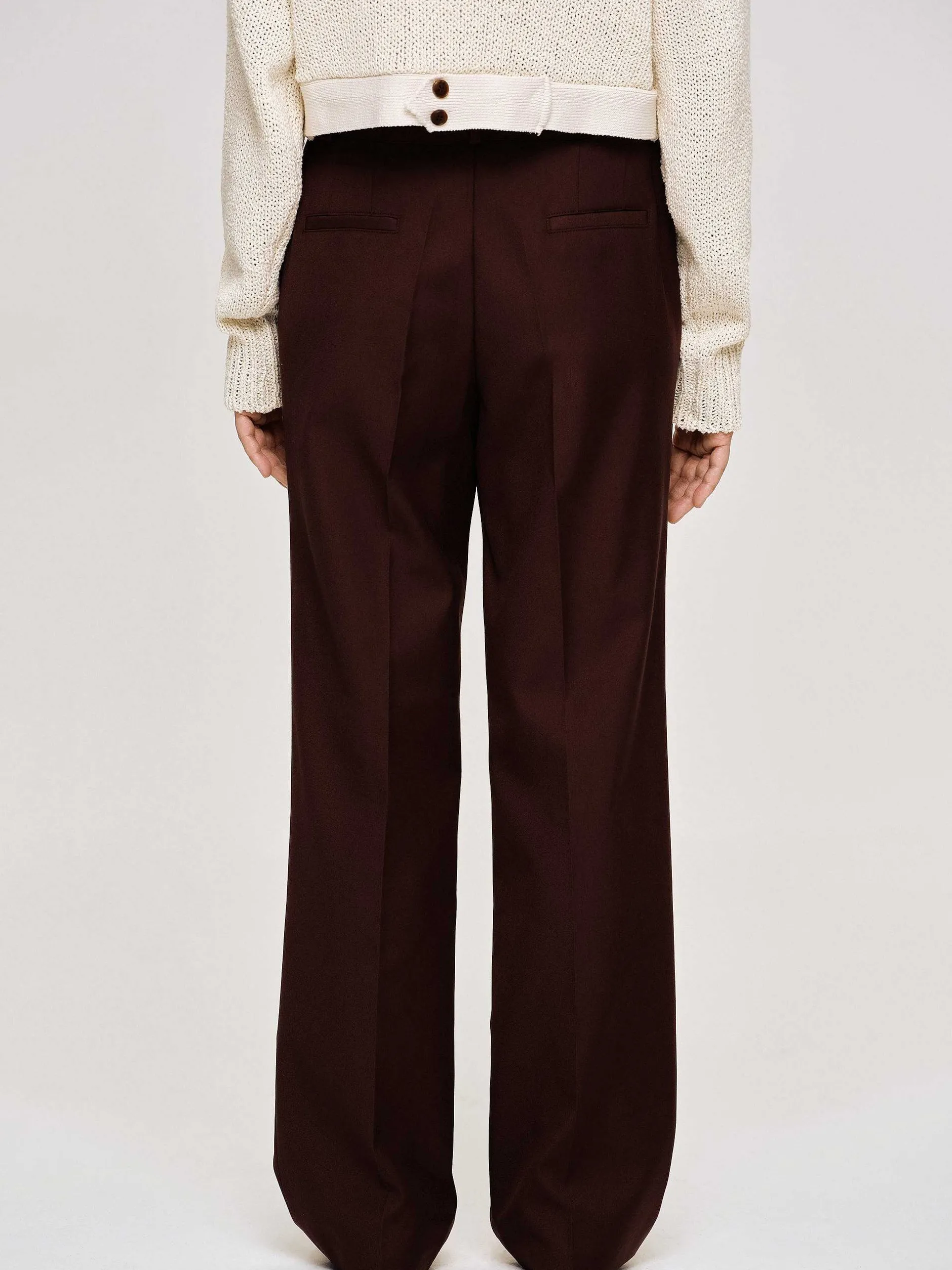 Bottoms-Source Unknown Gabardine Suit Trousers, Merlot Brown