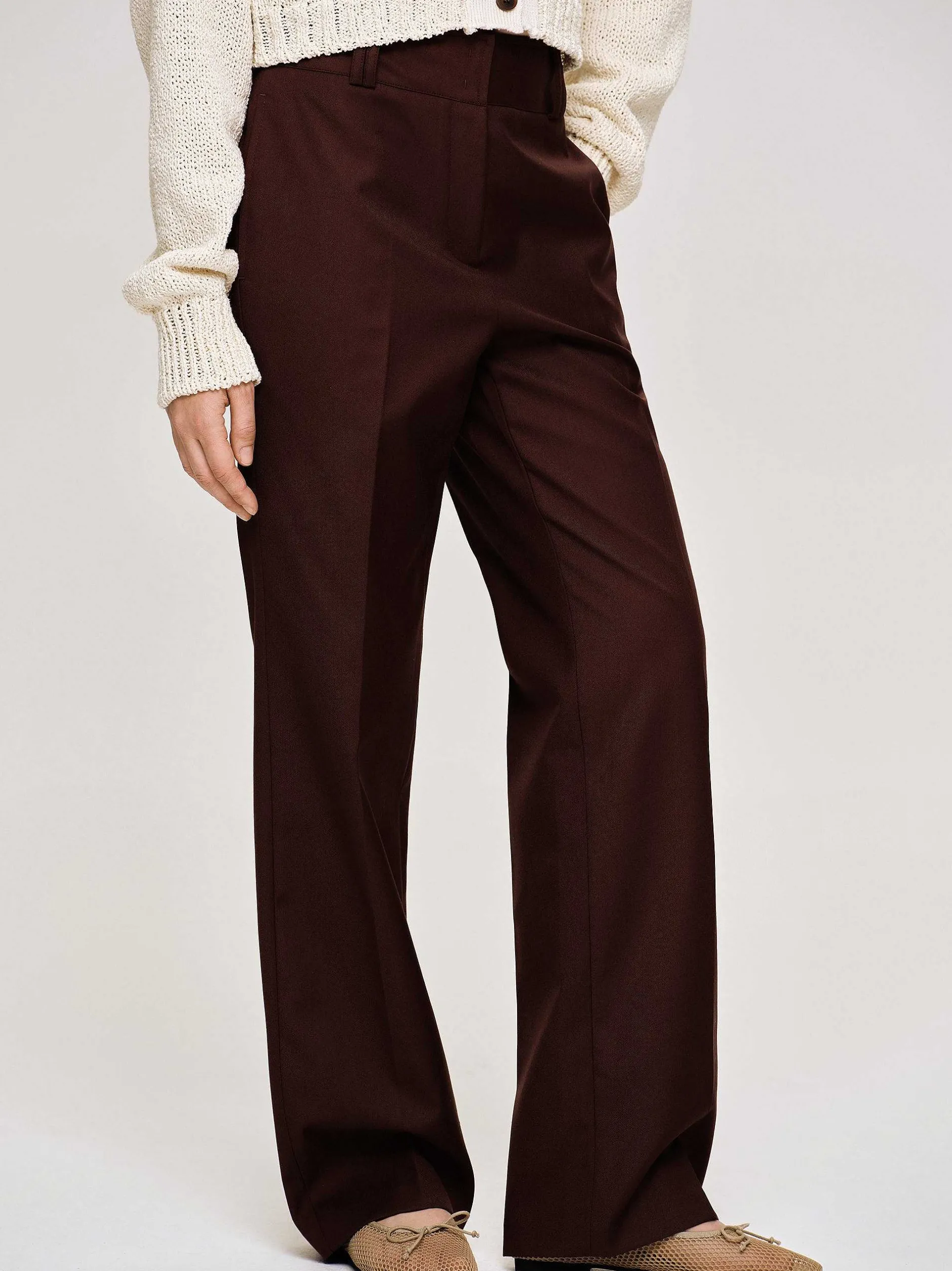 Bottoms-Source Unknown Gabardine Suit Trousers, Merlot Brown