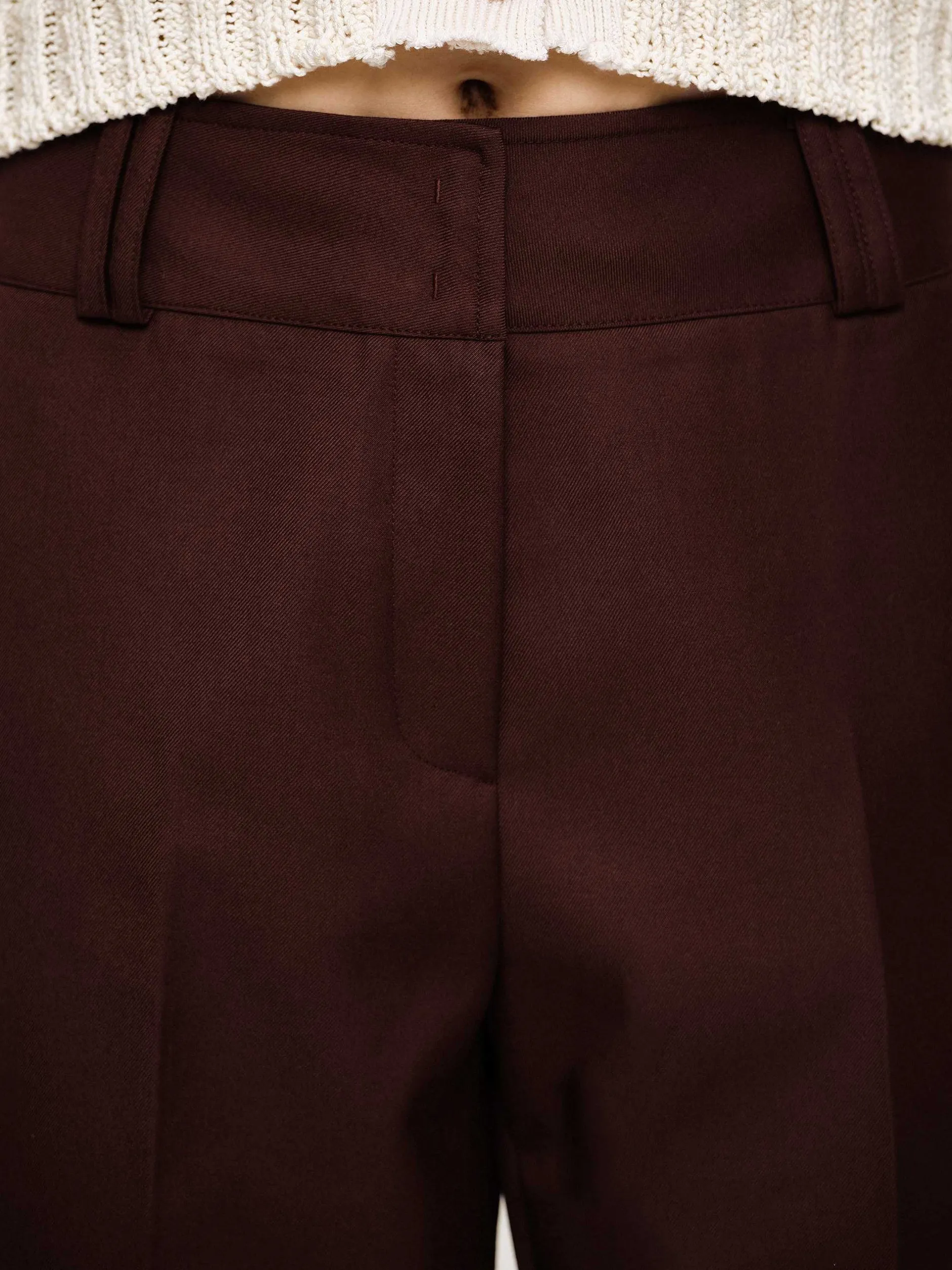 Bottoms-Source Unknown Gabardine Suit Trousers, Merlot Brown