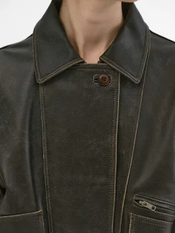 Accessories-Source Unknown Geva Faded Lambskin Bomber Jacket, Brown