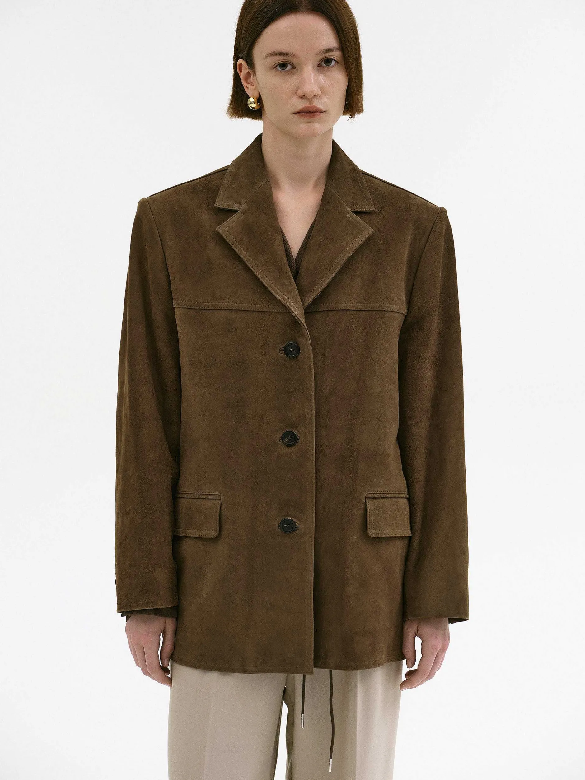 Accessories-Source Unknown Hailey Lambskin Blazer, Pecan