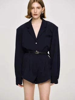 Clothing-Source Unknown High Rise Angled Shorts, Navy