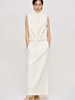 Clothing-Source Unknown High Rise Fluid Skirt, Ivory