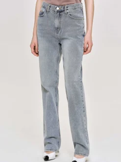 Denim-Source Unknown High-Rise Long Jeans, Ash Blue