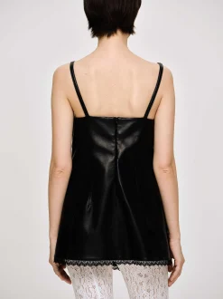 Tops-Source Unknown Lambskin Bustier Leather Top, Black