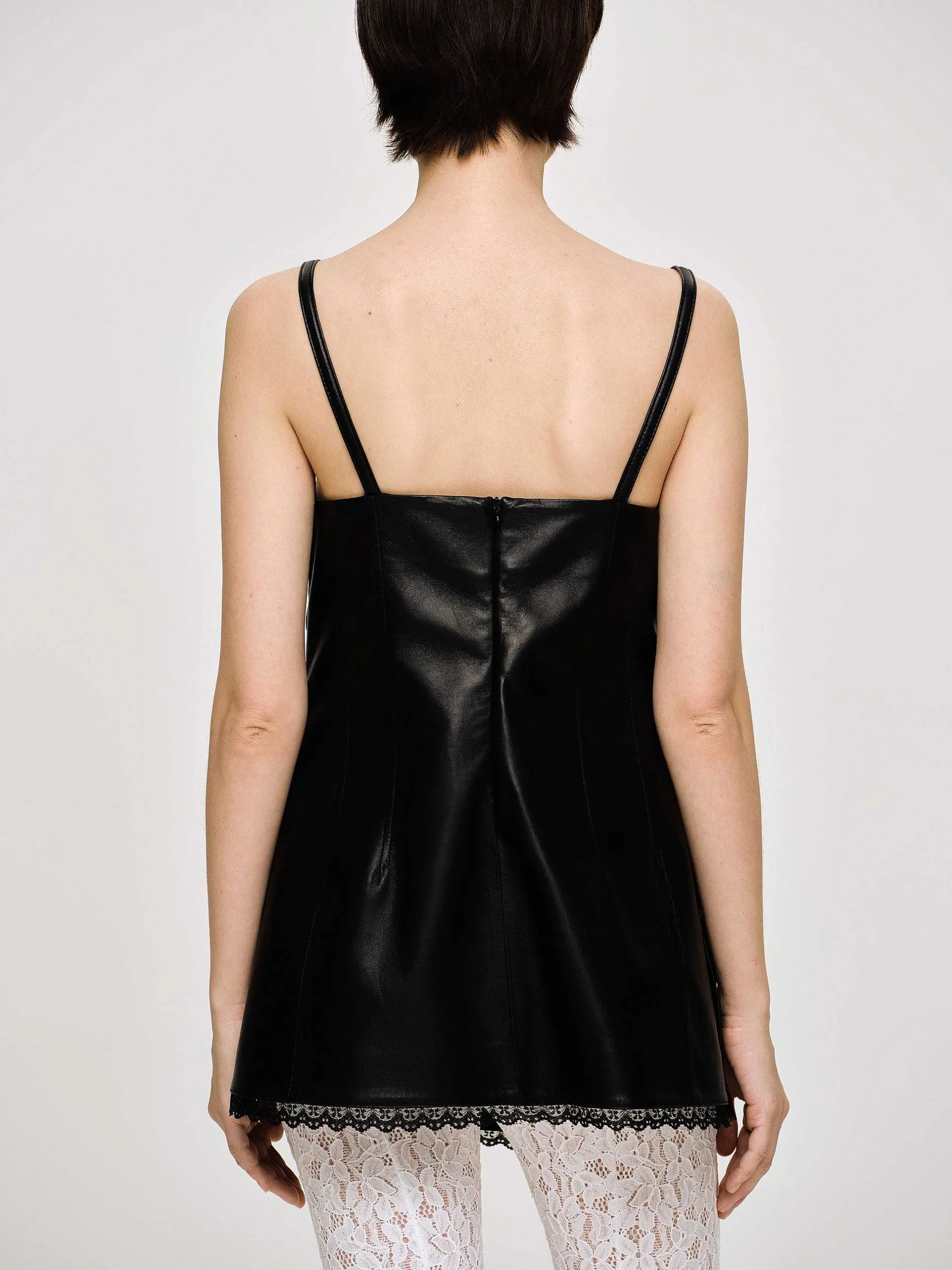 Clothing-Source Unknown Lambskin Bustier Leather Top, Black