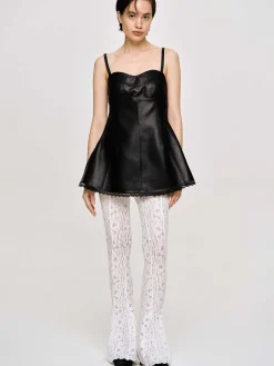 Clothing-Source Unknown Lambskin Bustier Leather Top, Black