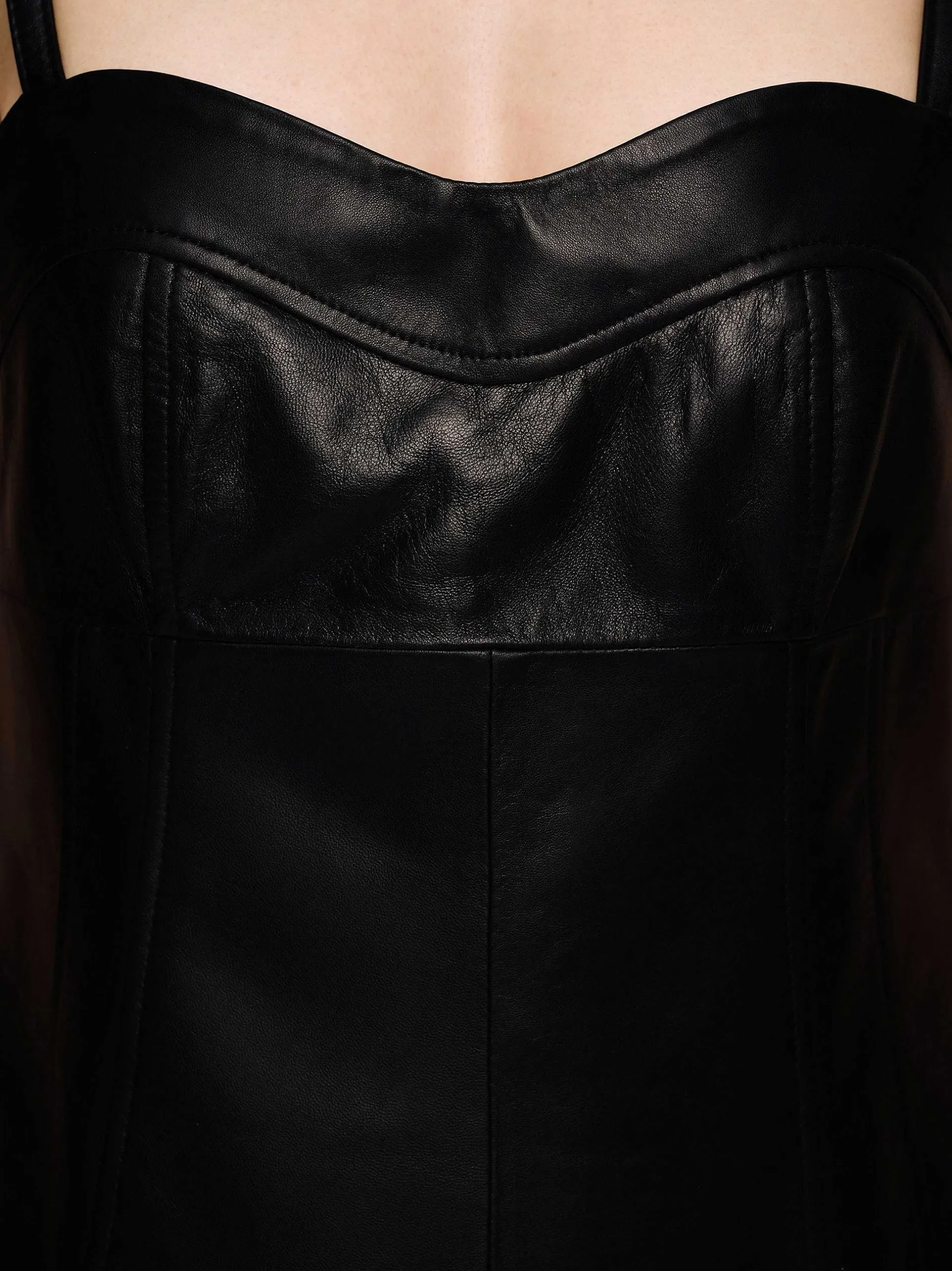 Clothing-Source Unknown Lambskin Bustier Leather Top, Black