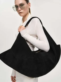 Clothing-Source Unknown Large Fortune Cookie Bag, Suede Black
