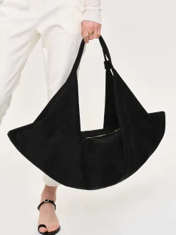 Clothing-Source Unknown Large Fortune Cookie Bag, Suede Black