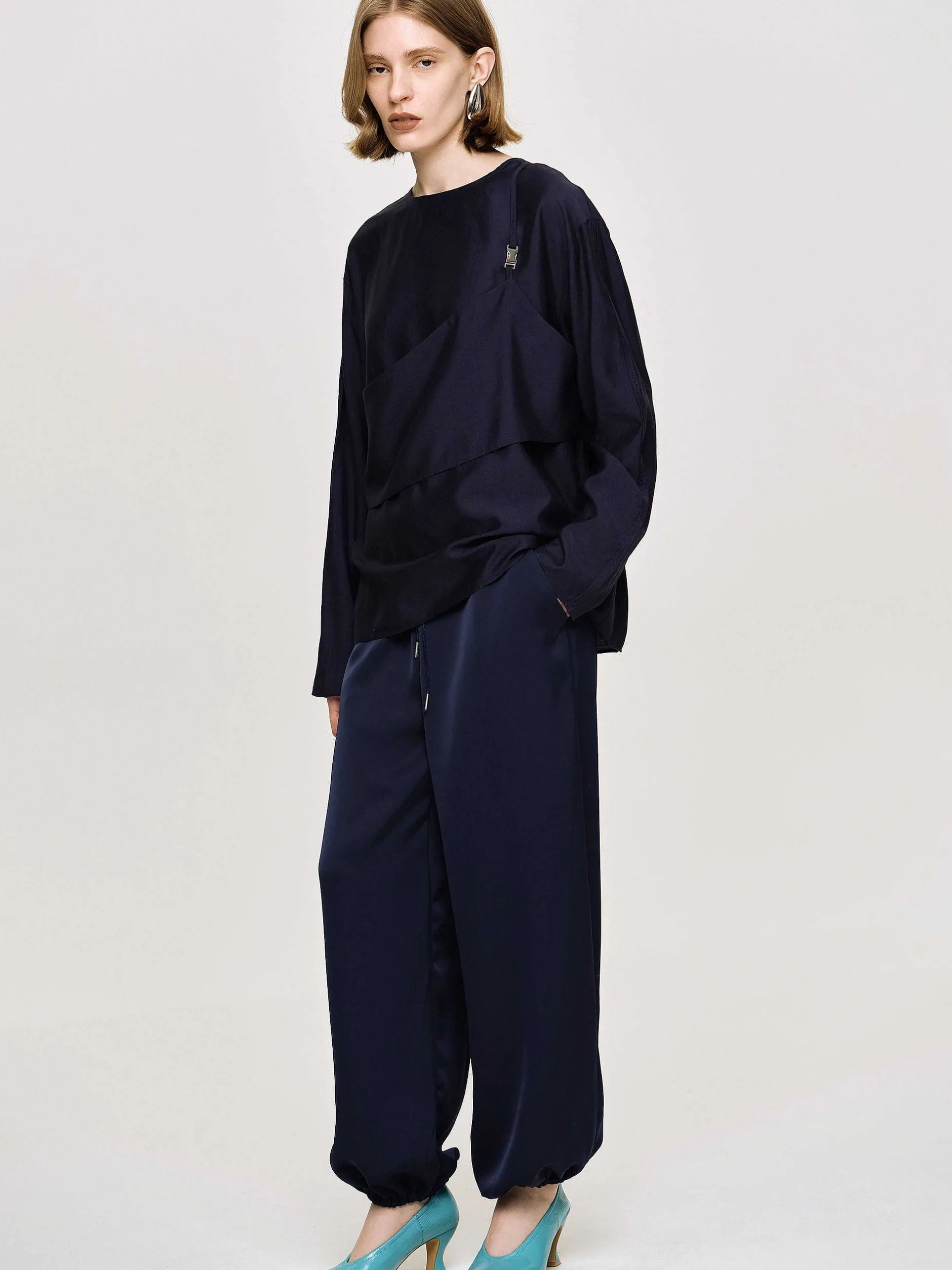 Tops-Source Unknown Layered Blouse, Navy