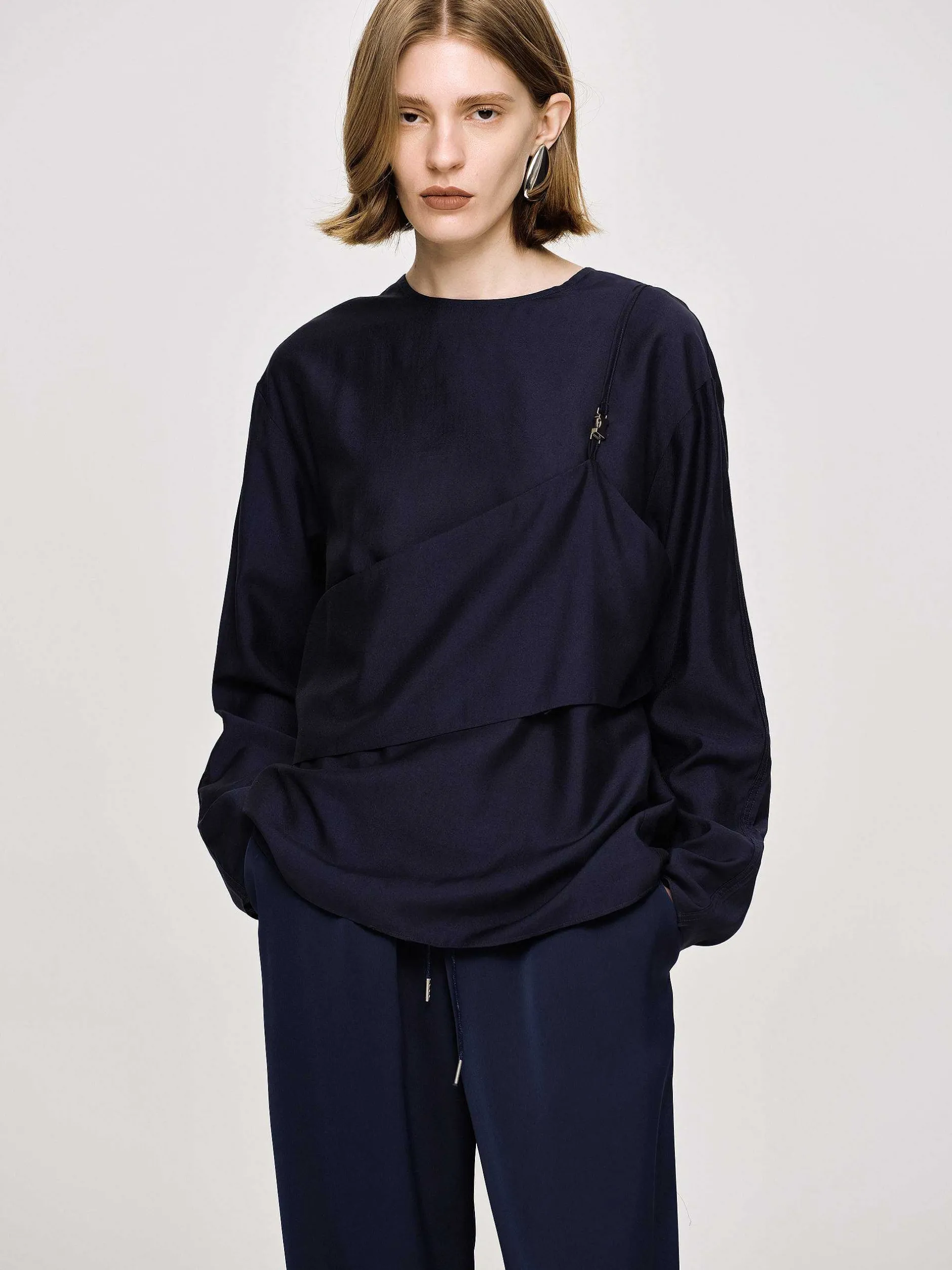 Tops-Source Unknown Layered Blouse, Navy