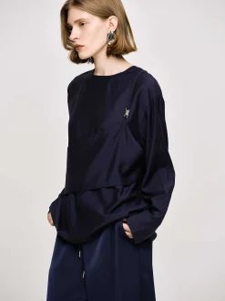 Tops-Source Unknown Layered Blouse, Navy