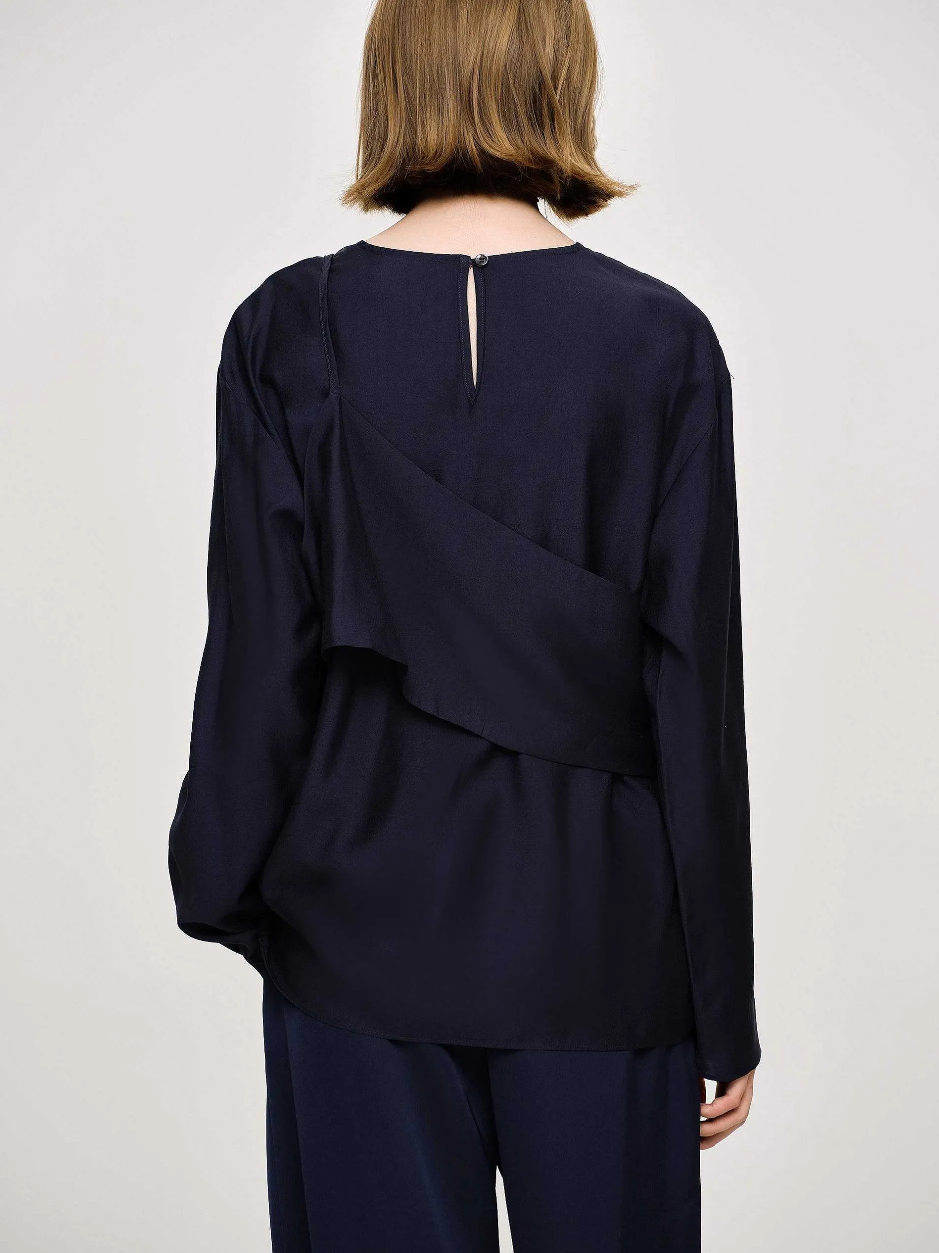 Tops-Source Unknown Layered Blouse, Navy