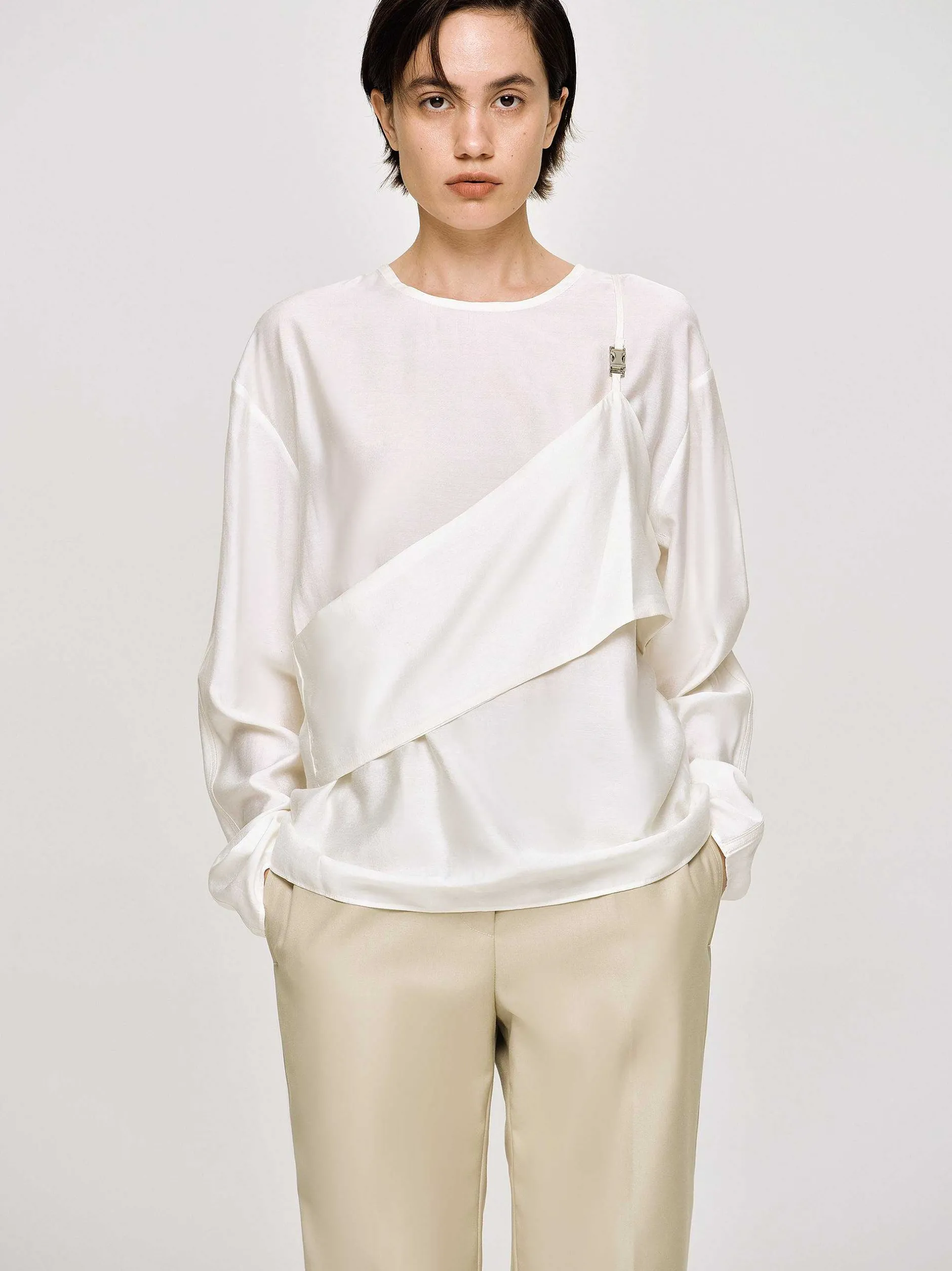Clothing-Source Unknown Layered Bustier Blouse, Ivory