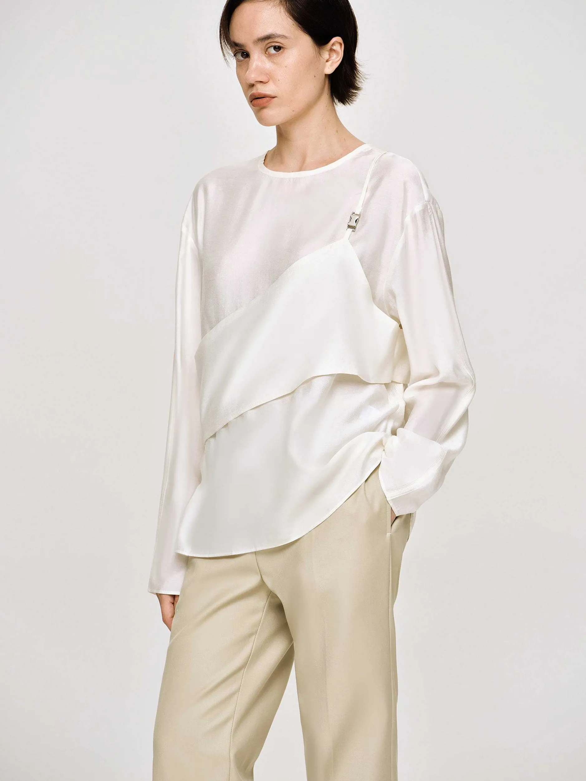 Clothing-Source Unknown Layered Bustier Blouse, Ivory