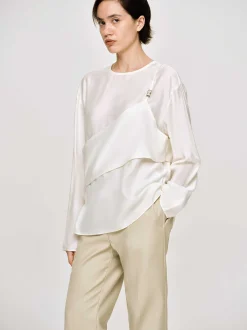 Tops-Source Unknown Layered Bustier Blouse, Ivory