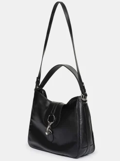 Clothing-Source Unknown Leather Hobo Bag, Black